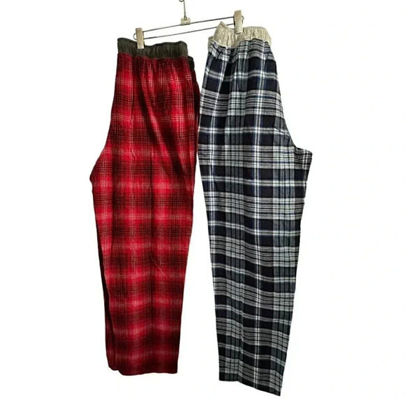Lot of 2 eddie bauer men's lounge pants blue and red plaid size large - Picture 1 of 16